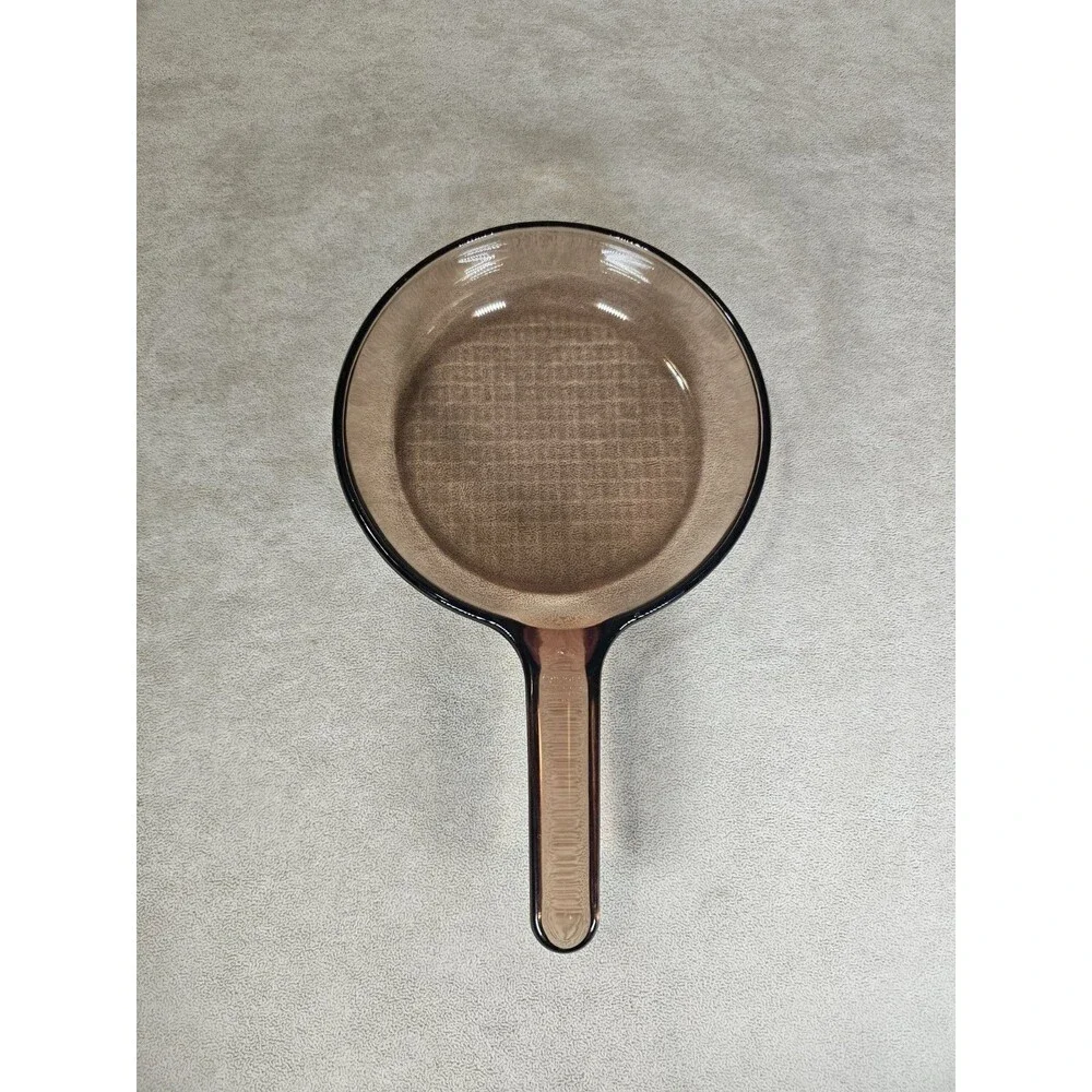 Visions Corning Ware Waffle Bottom Frying Pan Skillet Amber Glass 7